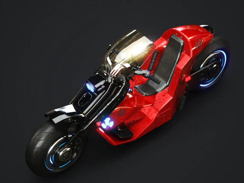 Futuristic Cyberpunk Motorcycle - Sci-Fi Bike Neon 3D Model