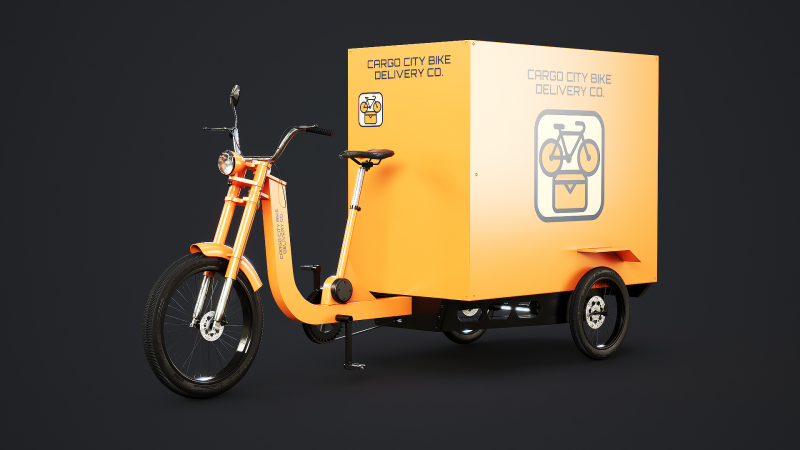 Bicicletta elettrica per consegna triciclo da carico Modello 3D .c4d .max .obj .3ds .fbx .stl .blend 
