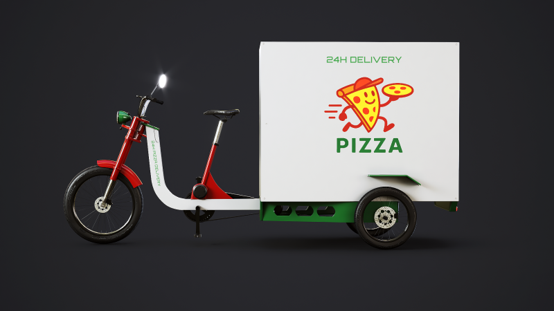 इलेक्ट्रिक कार्गो ट्राइसाइकिल डिलीवरी साइकिल - पिज्जा डिलीवरी 3D मॉडल .c4d .max .obj .3ds .fbx .stl .blend 
