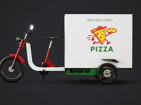Bicicleta el&eacute;trica de entrega de triciclo de carga - entrega de pizza Modelo 3D
