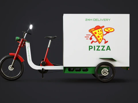 Bicicleta el&eacute;trica de entrega de triciclo de carga - entrega de pizza Modelo 3D