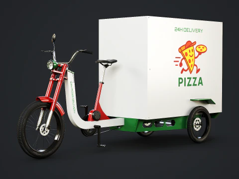 Electric Cargo Tricycle Delivery Bicycle - Pizza Delivery 3D Model