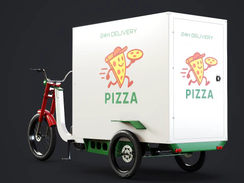 Electric Cargo Tricycle Delivery Bicycle - Pizza Delivery 3D Model