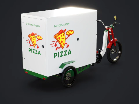 Electric Cargo Tricycle Delivery Bicycle - Pizza Delivery 3D Model