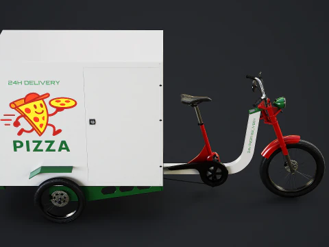Electric Cargo Tricycle Delivery Bicycle - Pizza Delivery 3D Model