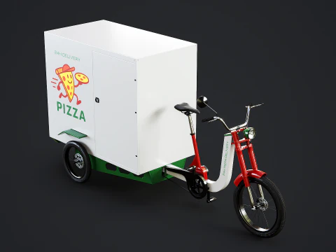 Electric Cargo Tricycle Delivery Bicycle - Pizza Delivery 3D Model
