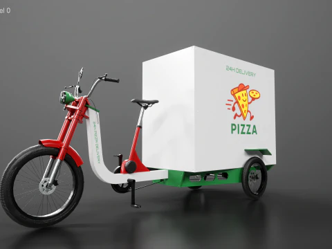 Electric Cargo Tricycle Delivery Bicycle - Pizza Delivery 3D Model