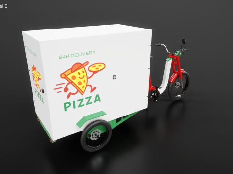 इलेक्ट्रिक कार्गो ट्राइसाइकिल डिलीवरी साइकिल - पिज्जा डिलीवरी 3D मॉडल