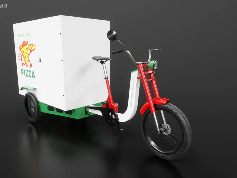 Electric Cargo Tricycle Delivery Bicycle - Pizza Delivery 3D Model