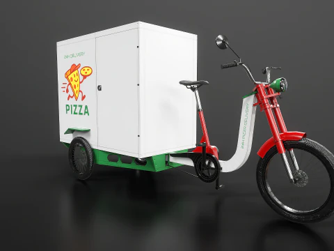 Electric Cargo Tricycle Delivery Bicycle - Pizza Delivery 3D Model