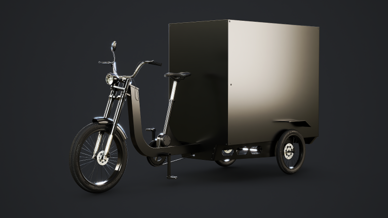 Bici per consegna triciclo da carico con scatola elettrica Modello 3D .c4d .max .obj .3ds .fbx .stl .blend