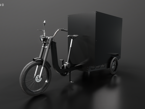 Bici per consegna triciclo da carico con scatola elettrica Modello 3D