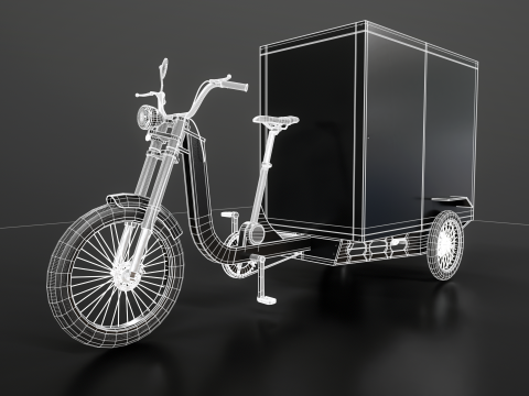 Bici per consegna triciclo da carico con scatola elettrica Modello 3D