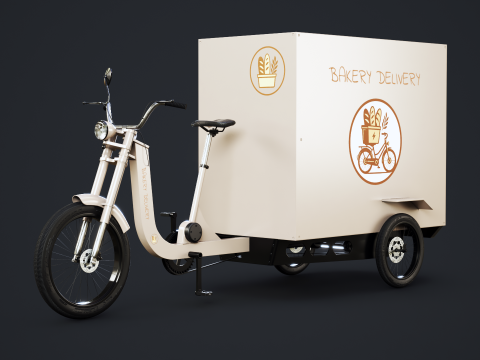 Bicicleta el&eacute;trica de entrega de triciclo de carga - entrega de padaria Modelo 3D