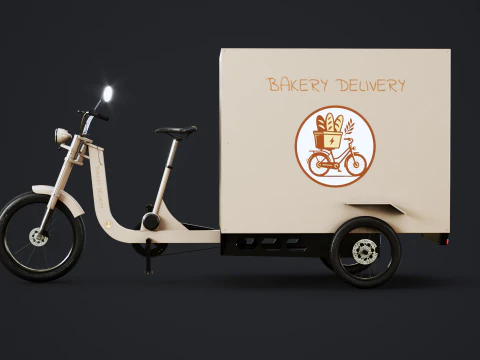 Bicicletta elettrica per consegna triciclo da carico - Consegna di prodotti da forno Modello 3D