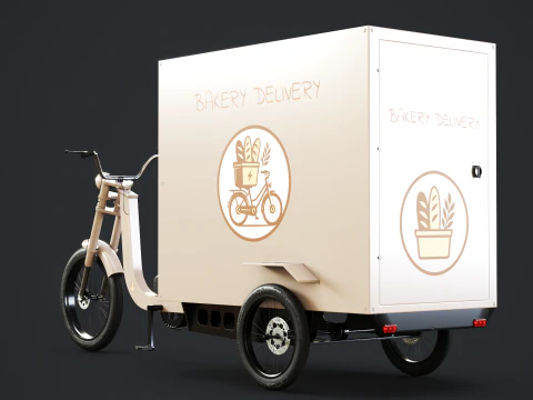 Bicicletta elettrica per consegna triciclo da carico - Consegna di prodotti da forno Modello 3D