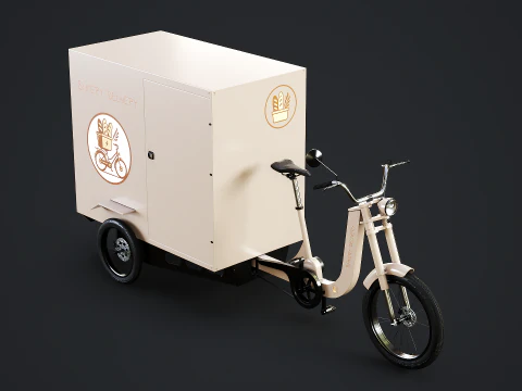 Bicicletta elettrica per consegna triciclo da carico - Consegna di prodotti da forno Modello 3D