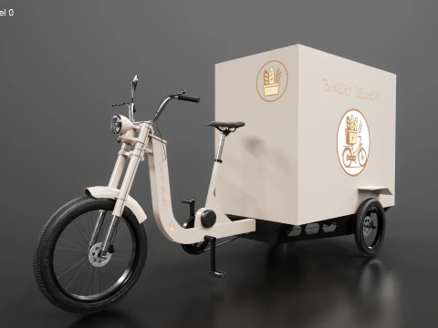 Bicicletta elettrica per consegna triciclo da carico - Consegna di prodotti da forno Modello 3D