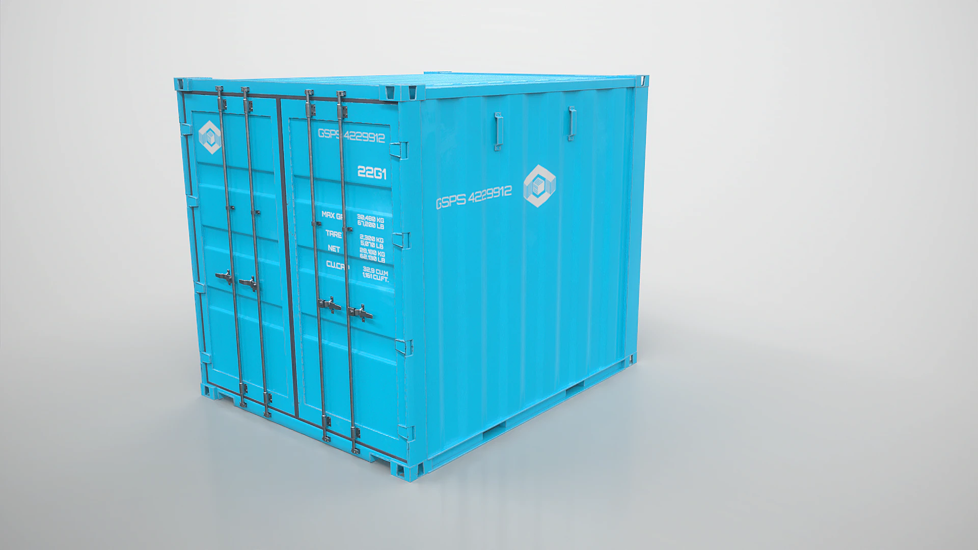 Intermodal Shipping Container 10-foot-long Blue 3D Model .c4d .max .obj .3ds .fbx .stl .blend 