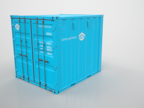 Intermodaler Versandcontainer, 10 Fu&szlig; lang, Blau 3D Modell