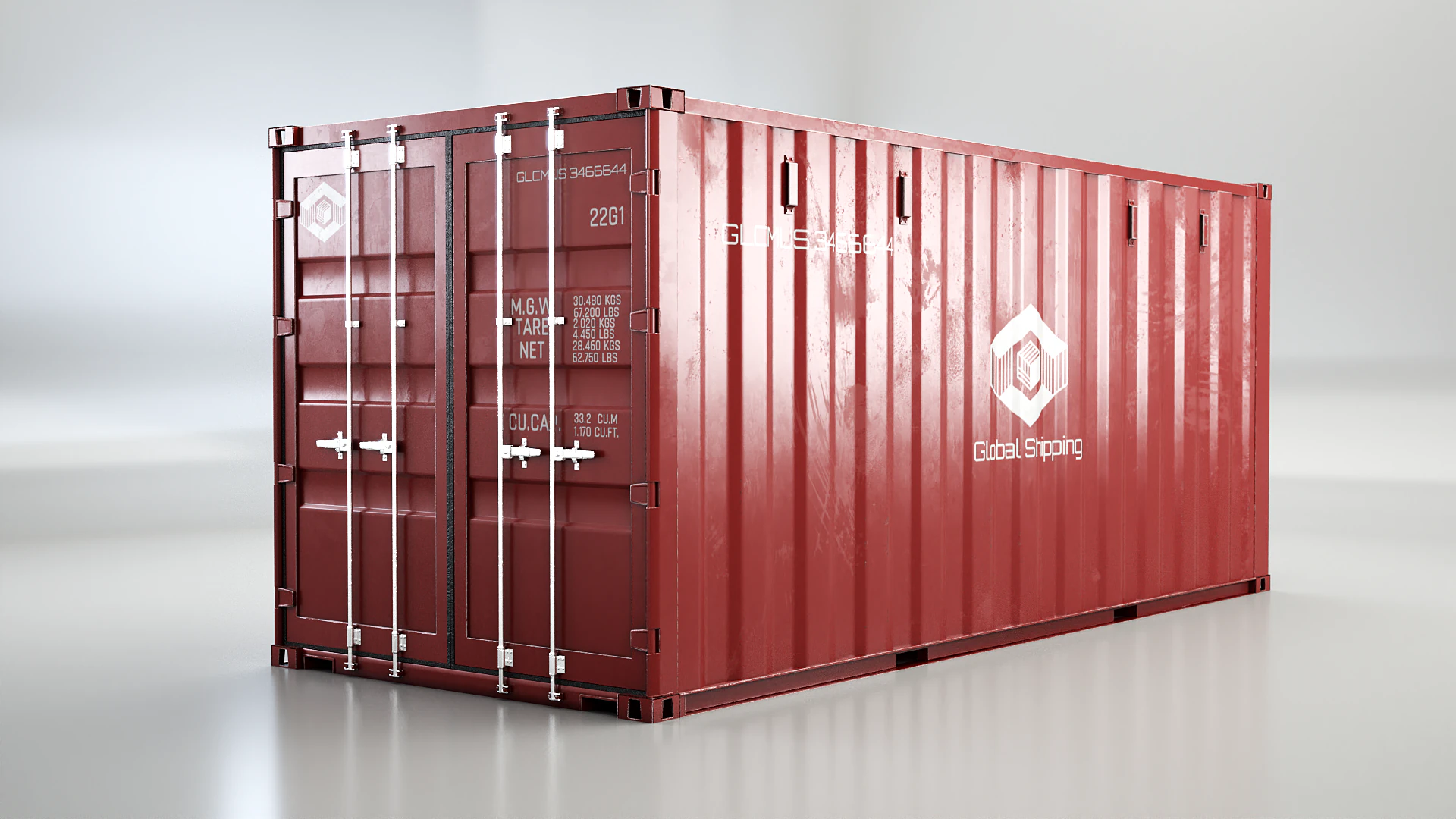 Intermodal Shipping Container 20-foot-long - Red 3D Model .c4d .max .obj .3ds .fbx .stl .blend 
