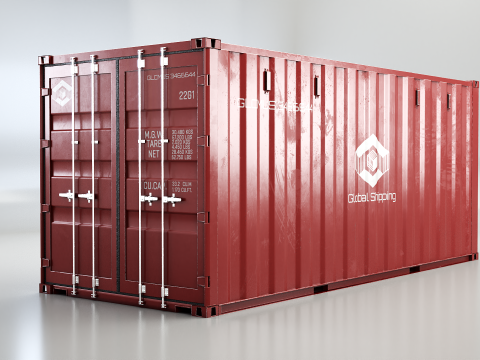 Intermodaler Versandcontainer 20 Fuß lang – Rot 3D Modell