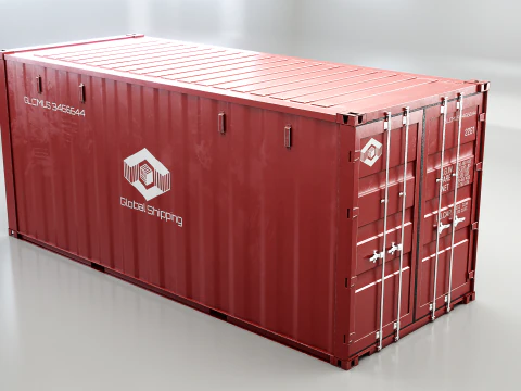 Intermodal Shipping Container 20-foot-long - Red 3D Model