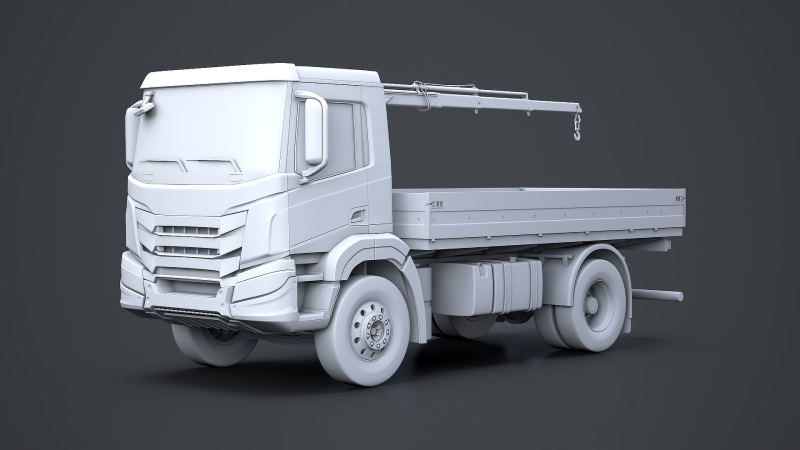 Flatbed Truck with Loader Crane No Textures 3D Model .c4d .max .obj .3ds .fbx .stl .blend 