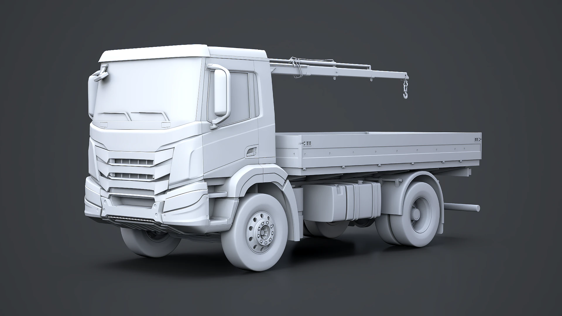 Flatbed Truck with Loader Crane No Textures 3D Model .c4d .max .obj .3ds .fbx .stl .blend