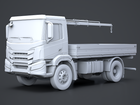 로더 크레인이 있는 평판 트럭(텍스처 없음) 3D 모델