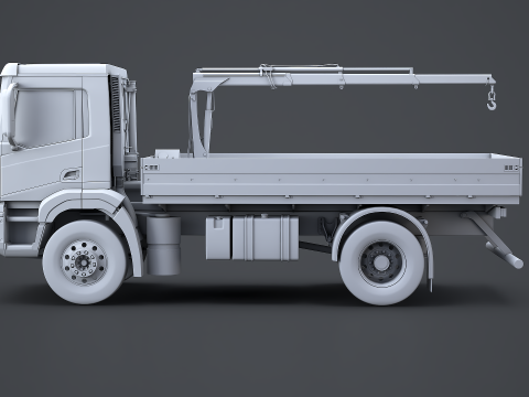 Flatbed Truck with Loader Crane No Textures 3D Model
