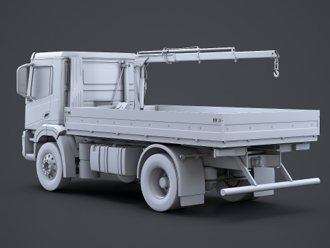 Flatbed Truck with Loader Crane No Textures 3D Model