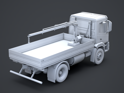 Flatbed Truck with Loader Crane No Textures 3D Model