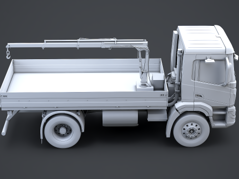 Flatbed Truck with Loader Crane No Textures 3D Model