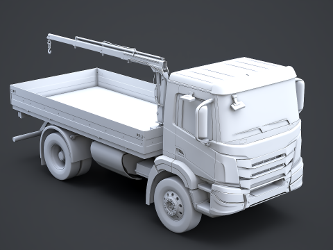 Flatbed Truck with Loader Crane No Textures 3D Model