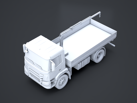 Flatbed Truck with Loader Crane No Textures 3D Model
