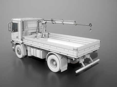 Flatbed Truck with Loader Crane No Textures 3D Model