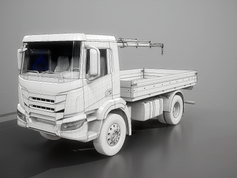 Flatbed Truck with Loader Crane No Textures 3D Model