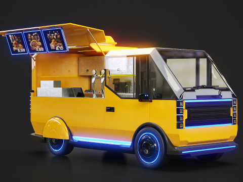 Futuristic Cyberpunk Street Food Truck -Neon Sci-Fi Food Van 3D Model