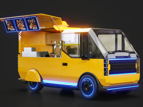 Camion de nourriture de rue futuriste Cyberpunk - Van de nourriture de science-fiction au n&eacute;on Modèle 3D