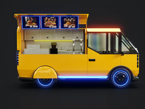 Futuristic Cyberpunk Street Food Truck -Neon Sci-Fi Food Van 3D Model