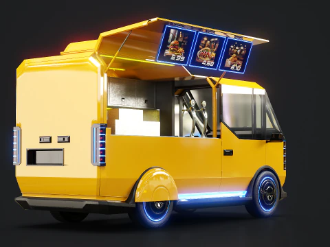 Futuristic Cyberpunk Street Food Truck -Neon Sci-Fi Food Van 3D Model