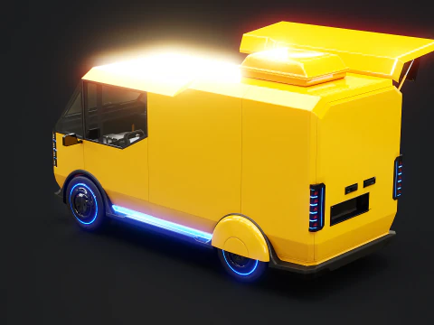 Futuristic Cyberpunk Street Food Truck -Neon Sci-Fi Food Van 3D Model