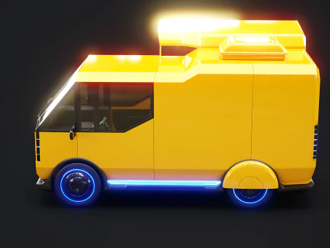 Futuristic Cyberpunk Street Food Truck -Neon Sci-Fi Food Van 3D Model