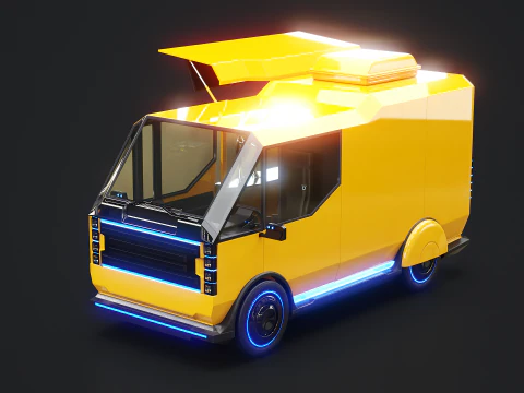 Futuristic Cyberpunk Street Food Truck -Neon Sci-Fi Food Van 3D Model