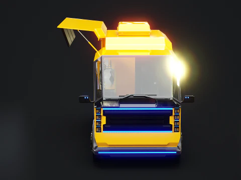 Futuristic Cyberpunk Street Food Truck -Neon Sci-Fi Food Van 3D Model