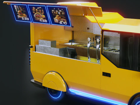 Futuristic Cyberpunk Street Food Truck -Neon Sci-Fi Food Van 3D Model