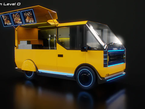 Futuristic Cyberpunk Street Food Truck -Neon Sci-Fi Food Van 3D Model