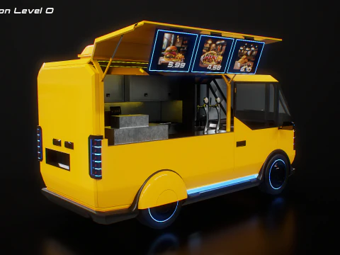 Futuristic Cyberpunk Street Food Truck -Neon Sci-Fi Food Van 3D Model