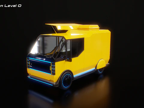 Futuristic Cyberpunk Street Food Truck -Neon Sci-Fi Food Van 3D Model
